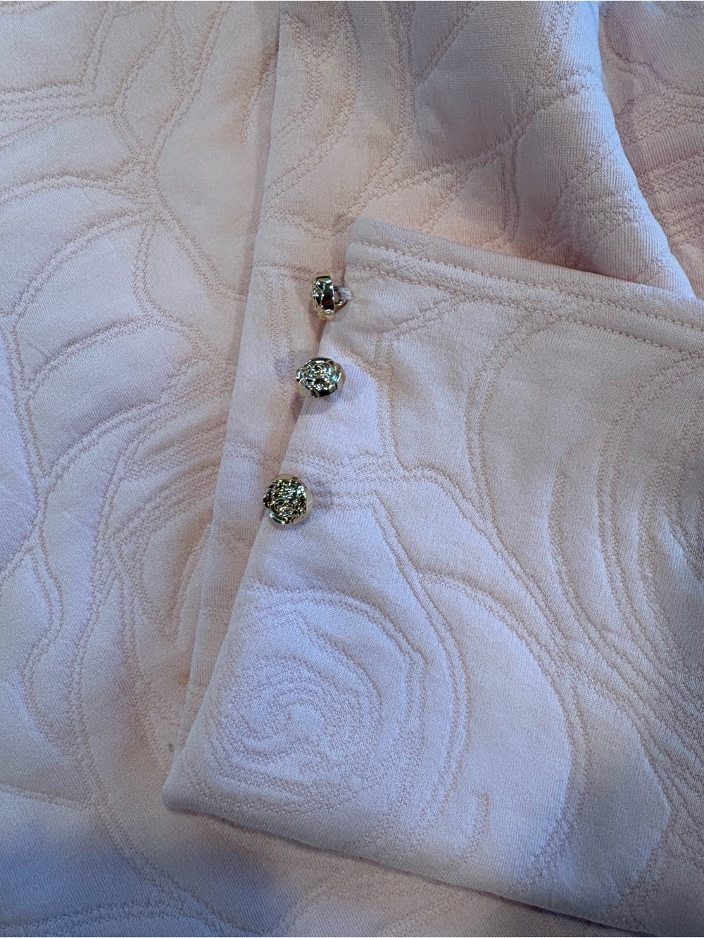 Rylee Moda Pink Rose-Embossed Jewel-Sleeve Sweatshirt - Picture 2 of 4